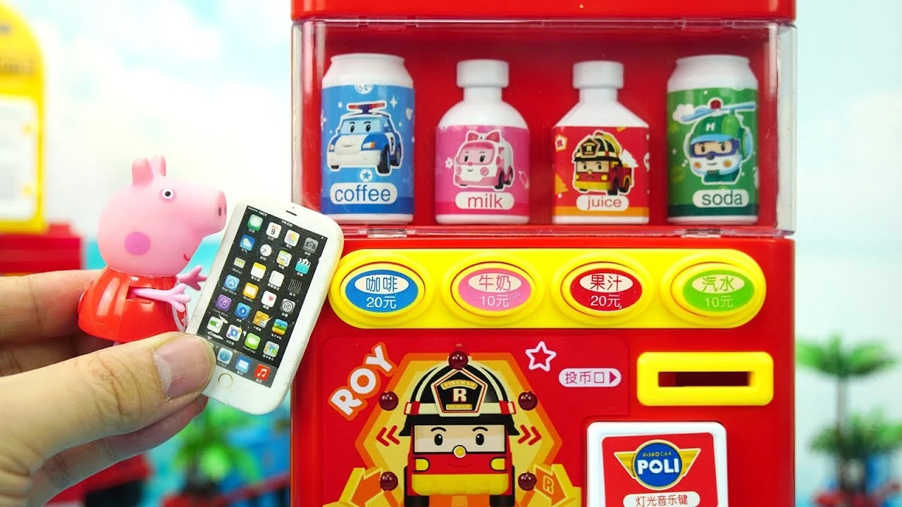 羅伊的語音販賣機玩具 佩奇買飲料意外中獎得到智能手機（POLI Toys）